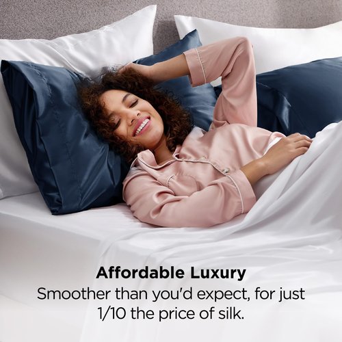 Bedsure King Size Satin Pillowcase Set of 2 - Blue Silky Pillow Cases for Hair and Skin with Envelope Closure, Similar to Silk Pillow Cases, Gifts for Women Men, 20x36 Inches, 2pcs