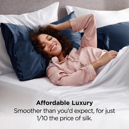 Bedsure King Size Satin Pillowcase Set of 2 - Blue Silky Pillow Cases for Hair and Skin with Envelope Closure, Similar to Silk Pillow Cases, Gifts for Women Men, 20x36 Inches, 2pcs