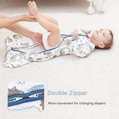 Yoofoss Baby Sleep Sack 6-12 Months Long Sleeve Wearable Blanket Baby 100% Cotton 2-Way Zipper 0.5 Tog Infants Sleeping Sack, Lightweight(Medium)
