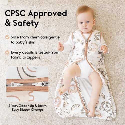 Yoofoss Baby Sleep Sack 6-12 Months 0.5 Tog Wearable Blanket for Baby, 3 Pack 100% Organic Cotton Infant Toddler Sleeping Sack 2-Way Zipper Lightweight Sleep Sack