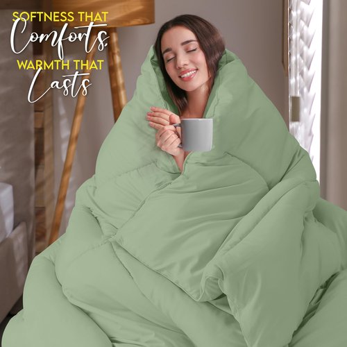 Utopia Bedding Twin Comforter Duvet Insert, Quilted Sage Green Comforter with Corner Tabs, Box Stitched Down Alternative Comforters Twin Size 64 x 88 inches