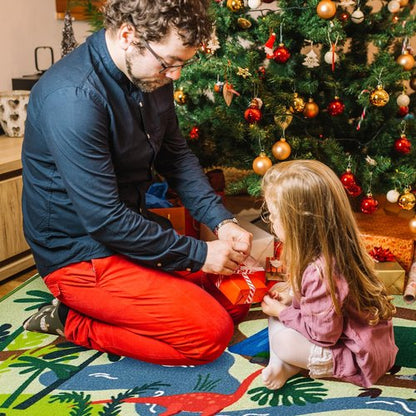 Booooom Jackson Large Dinosaur Rug,Prehistoric Dinosaur Adventure Play Rug - Polyester with Non-Slip Latex Backing Dinosaur Play Mat,Dinosaur Land Mat,Dinosaur Carpet,Dinosaur Area Rug for Kids Room