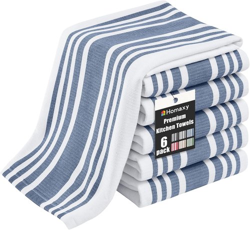 Homaxy Premium Kitchen Towels - Highly Absorbent Cotton Dish Towels, 18”x28”, Navy Blue, 6 Pack