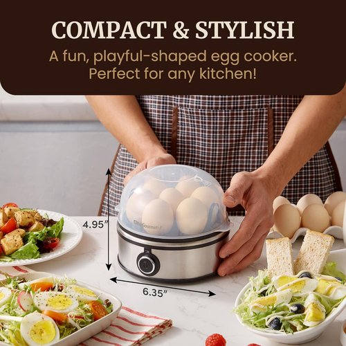 Elite Gourmet Easy Egg Cooker - 7-Egg Capacity for Perfect Soft, Medium, Hard-Boiled & Poached Eggs | Stainless Steel Design