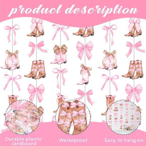 Coquette Cowgirl Bow and Boots Garlands - 8PCS Western Hanging Decorations for Bachelorette Parties
