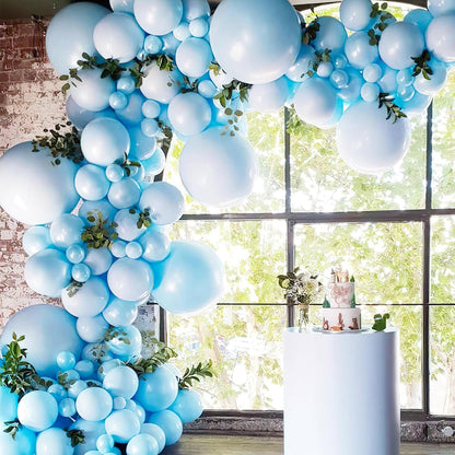 PartyWoo White & Light Blue Balloons - 100 Pcs Each, 12 Inch Perfect for Celebrations