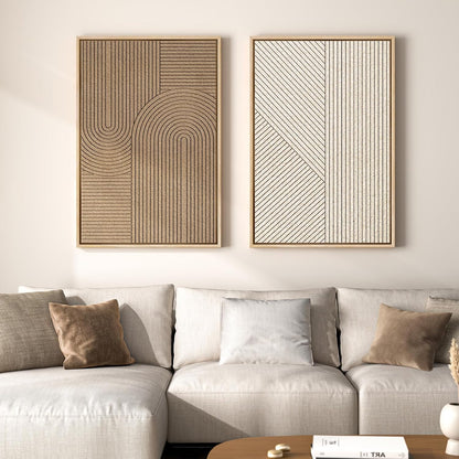 Regine Switzerland 3D Textured Framed Wall Art Set - Modern Beige & Brown Abstract Paintings | 24x36 In