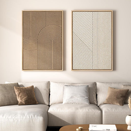 Regine Switzerland 3D Textured Framed Wall Art Set - Modern Beige & Brown Abstract Paintings | 24x36 In