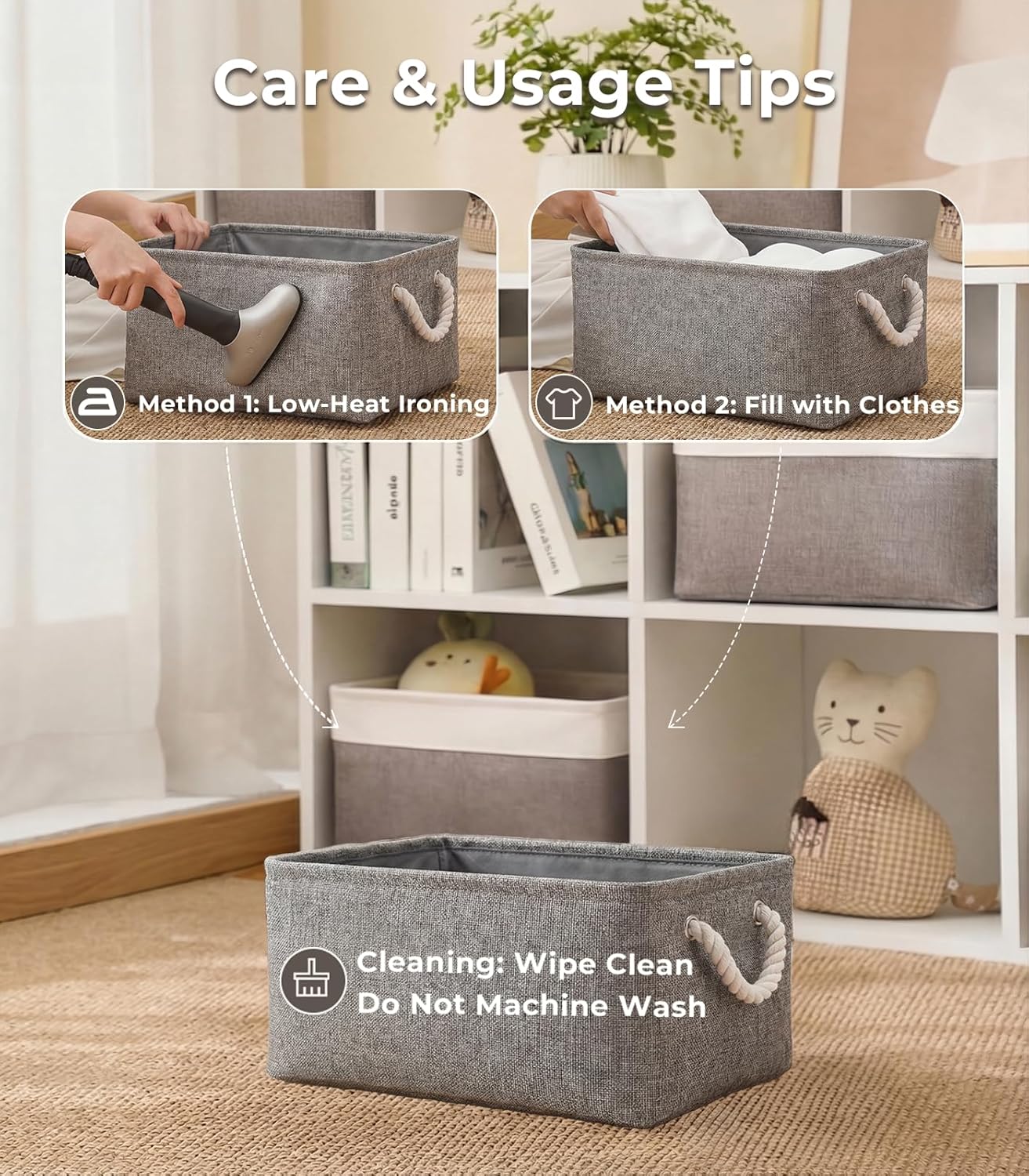 TheWarmHome Storage Bins - Grey Fabric Organizing Baskets | 11.8x7.9x5.2 Inch Closet Cubes