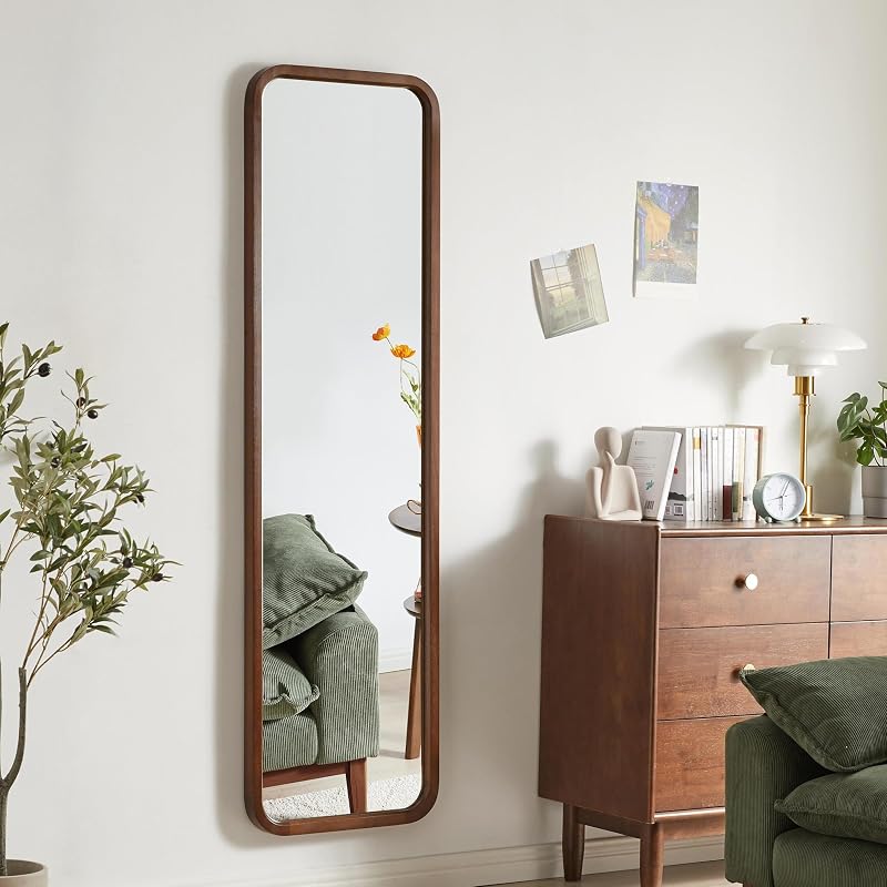 Brown 63" x 18" Wood Full-Length Mirror – Freestanding Floor Mirror with Stand