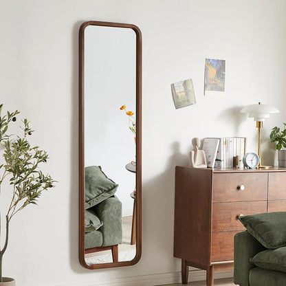 Brown 63" x 18" Wood Full-Length Mirror – Freestanding Floor Mirror with Stand