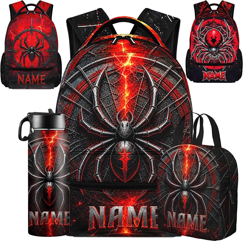 Personalized Spider Backpack with Lunch Box & Water Bottle - Color 01