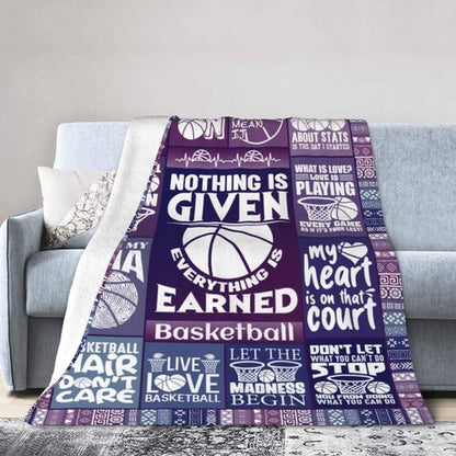 Homieblanket Basketball Blanket for Women Men, Cool Basketball Themed Design Printed Purple Throw Blankets for Teens Adults Lap, Chair Sofa, Soft Fleece Cozy Blanket, 50"x 60"