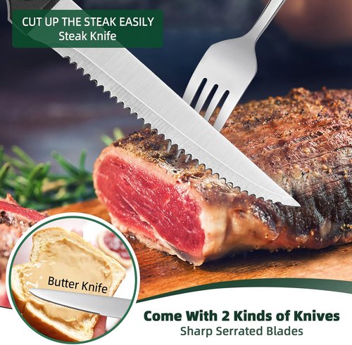 CEKEE 48-Piece Stainless Steel Silverware Set - Mirror Polished Flatware for 8 with Steak Knives, Dishwasher Safe