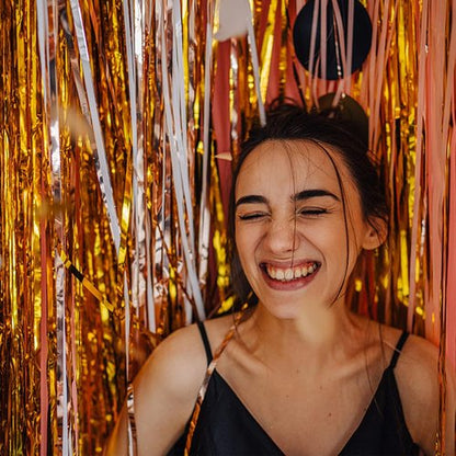 Foil Curtain Backdrop - 20 Pack Gold Metallic Tinsel Fringe for Photo Booths & Celebrations