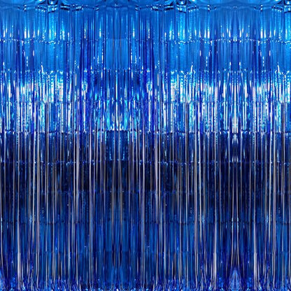 GOER Metallic Tinsel Foil Fringe Curtains - 3.2 ft x 9.8 ft Navy Blue Party Backdrop for Birthdays & Weddings