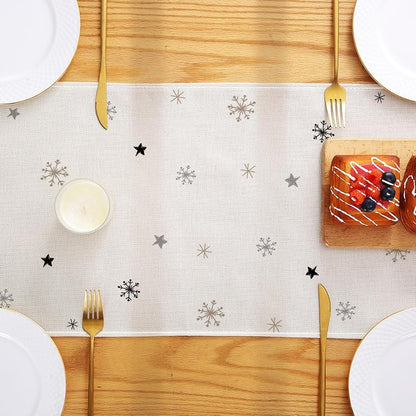 Christmas Trees Grey Table Runner 13x72 Inch - Aqrbeci Snowflake Winter Kitchen Table Decor (Variation: 13"W x 72"L)
