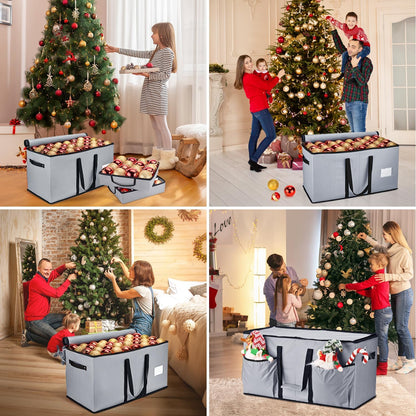 Skiennix Christmas Ornament Storage Box - Organize 128 Three-Inch Ornaments | Grey with 8 Removable Trays