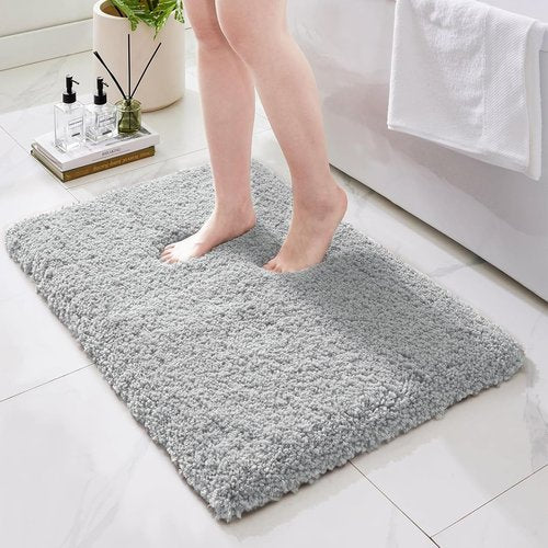 Ruggnovea Bathroom Rugs Non Slip Washable, Ultra Thick Soft Microfiber Absorbent Bath Mats, High Density Foam Latex Non Slip Backing Bath Rugs, Fluffy Floor Carpet for Tub&Shower 24x17, Grey