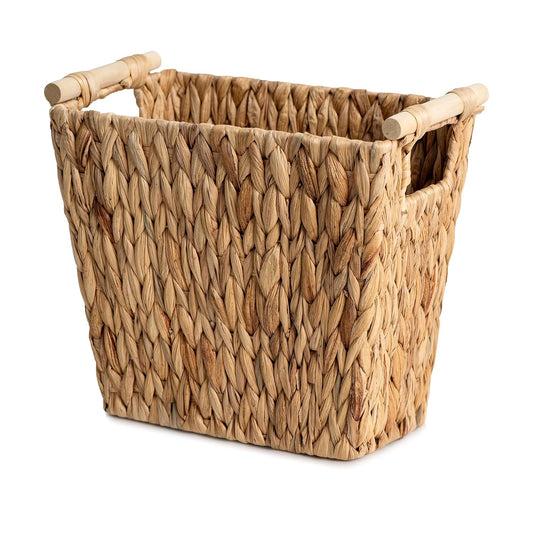 StorageWorks Wicker Waste Basket - Stylish Bathroom Trash Can with Wooden Handles | 12 Liters