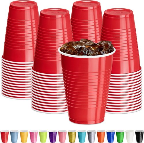 DecorRack Red Plastic Cups - 12 oz Disposable & Reusable Party Supplies | 40 Count Pack