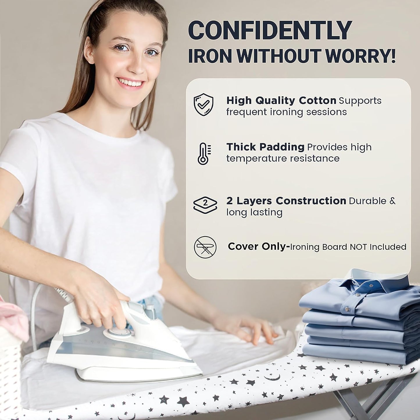 UniSimp Ironing Board Cover - Extra Thick Natural Cotton, Scorch & Stain Resistant | 15"x54" Nightfall