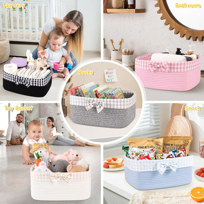 OIASKET Basket for Gifts Empty, Large Gift Basket 19L with Gift Bag and Ribbon, Woven Cotton Basket for Baby Showers, Birthday, Wedding, Easter, 15.35"x11.42"x6.69", White and Cream