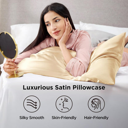 Bedsure Satin Pillowcase - Luxurious Silk-Like Feel | Standard Size 20x26 Inches, Champagne Gold, 2 Pack