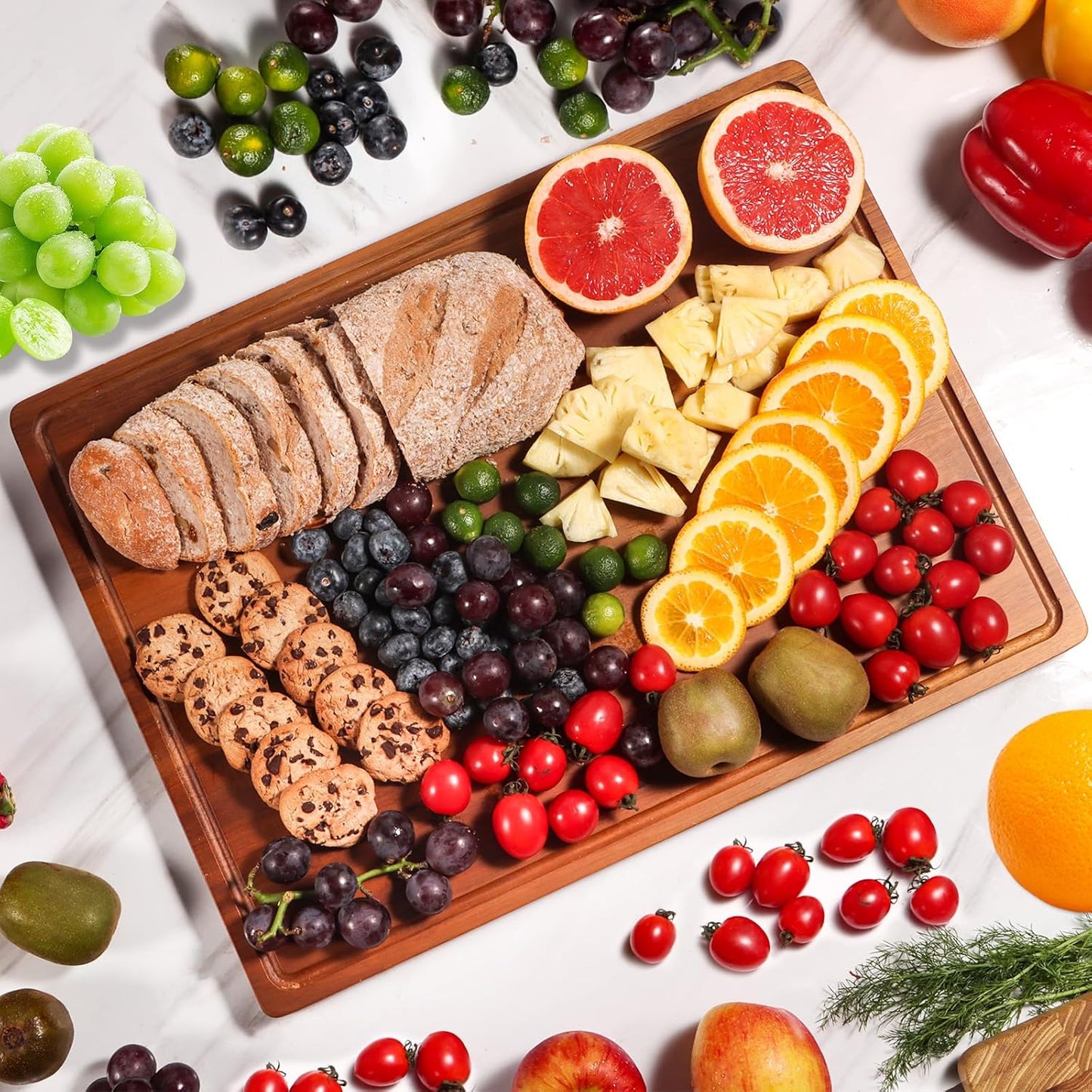 Skiennix Extra Large Wooden Cutting Board - Thick Chopping Board with Deep Juice Groove | 20x15x1 Inch