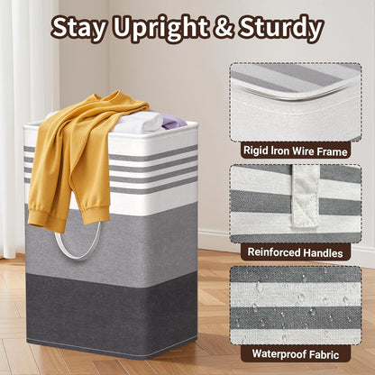 WOWBOX Laundry Baskets - 2 Pack Freestanding Hampers with Reinforced Handles | Waterproof Coating, 75L Grey