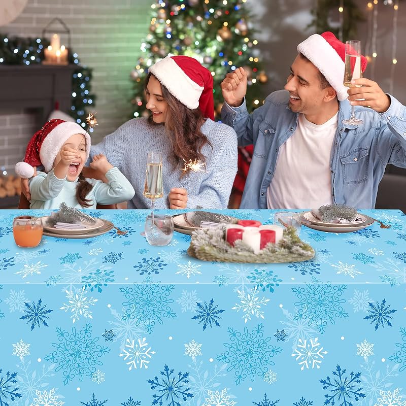 Blue Snowflake Tablecloth 54 x 108 in - 1 Pack, Disposable Plastic