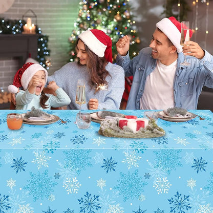 Blue Snowflake Tablecloth 54 x 108 in - 1 Pack, Disposable Plastic