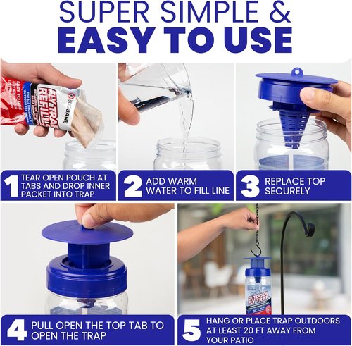 2 Fly Traps | Outdoor Patio Fly Trap with 4 Non-Toxic Bait Refills - Reusable Bug Catcher for Yard