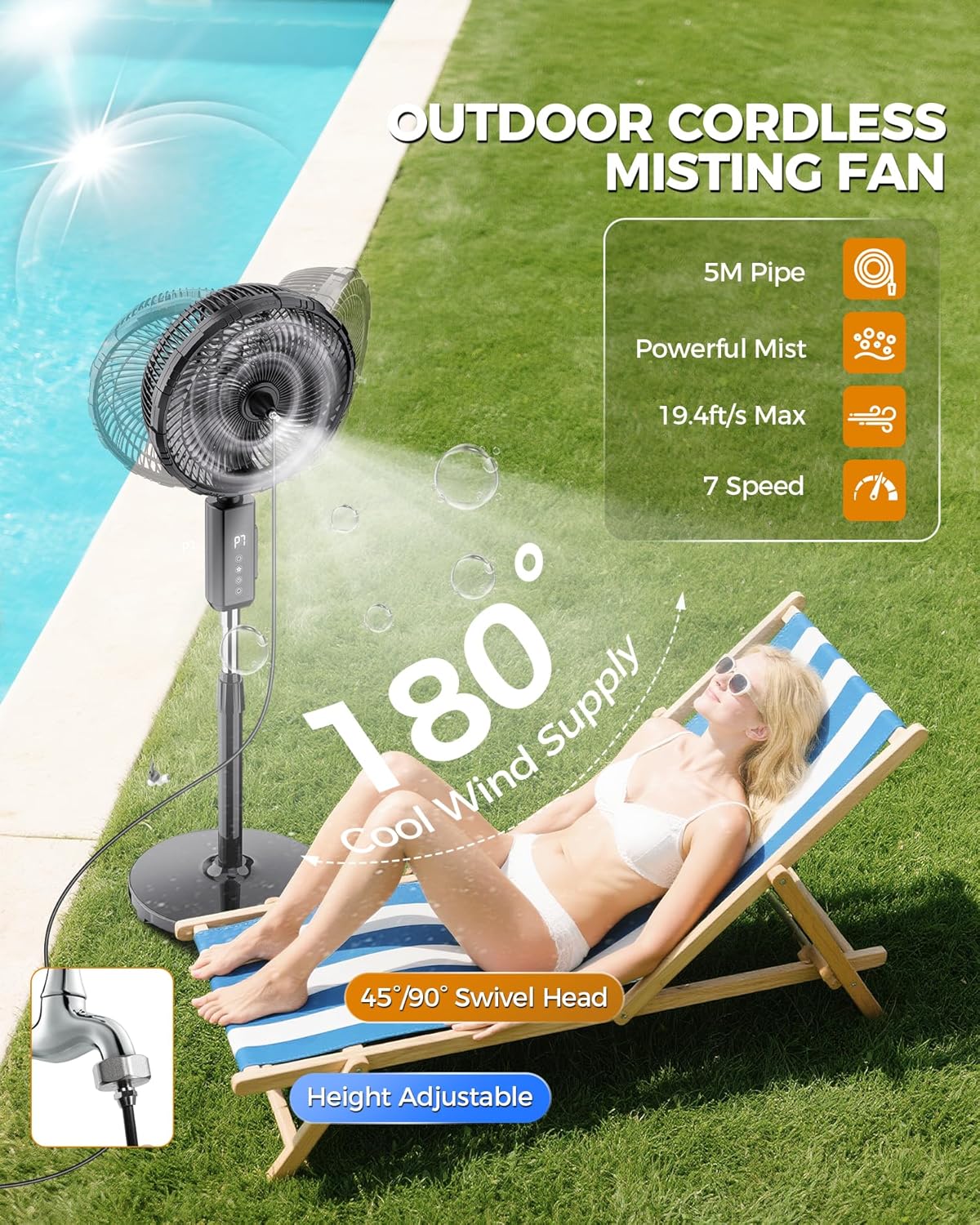 Skiennix Outdoor Misting Fan - 12-Inch Portable Cooling Fan with Remote & Oscillation | 20000mAh Battery