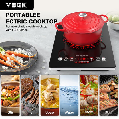 VBGK Single Burner Electric Cooktop,110V 1800W Electric Stove Top with LED Touch Control,Single electric burner 9 Power Levels, 4 hTimer, Safety Lock,Overheat protection