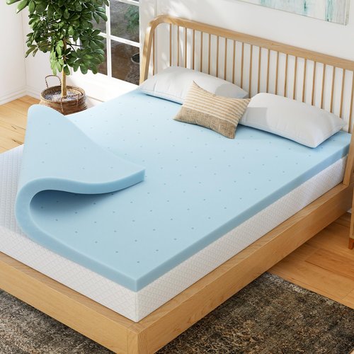 EGOHOME 2 Inch Queen Memory Foam Mattress Topper, Cooling Gel Infused & Pressure Relieving Pad in a Box, Dorm Room Essentials, CertiPUR Certified, Blue