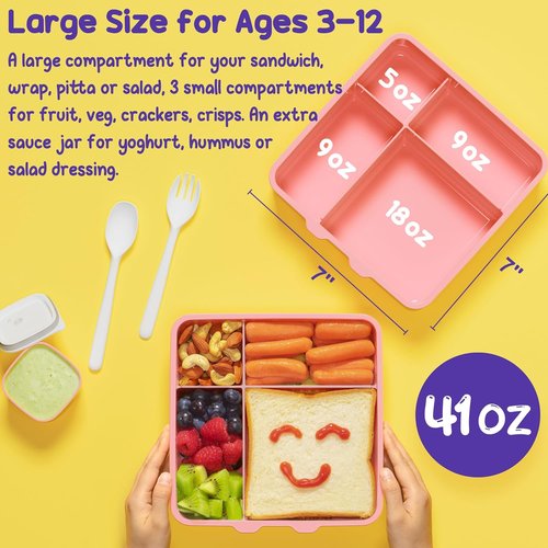 Fimibuke Bento Lunch Box - Leak Proof Toddler Container with 4 Compartments | BPA Free, Dishwasher Safe, Ideal for Ages 3-12