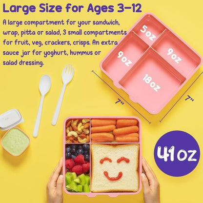 Fimibuke Bento Lunch Box - Leak Proof Toddler Container with 4 Compartments | BPA Free & Dishwasher Safe for Ages 3-12