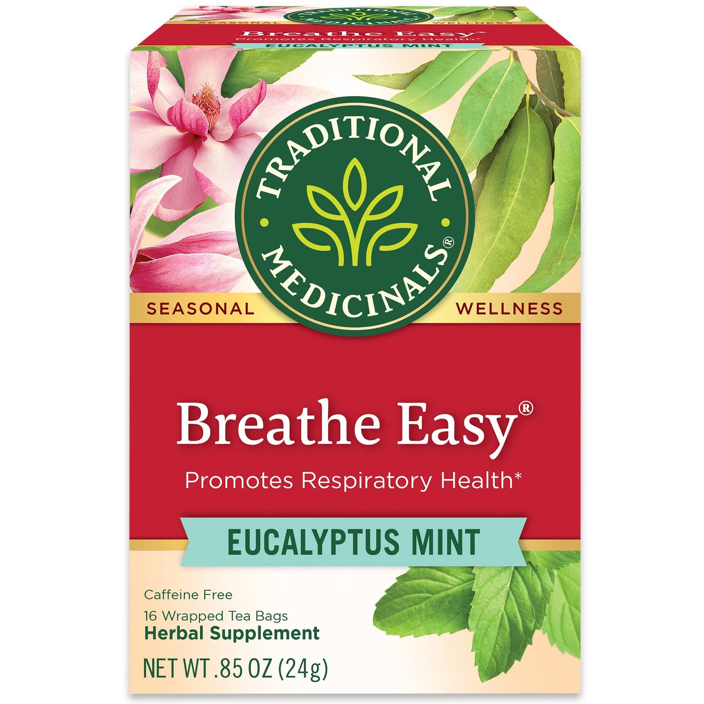 Traditional Medicinals Breathe Easy Eucalyptus Mint Herbal Tea, Promotes Respiratory Health, (Pack of 2) - 32 Tea Bags Total