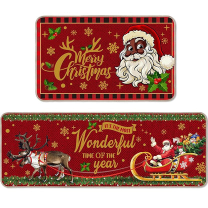 Santa Black Kitchen Rugs 2-Piece Set 17x29 & 17x47 Inches