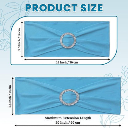 MDS Premium Stretch Chair Sashes - Pack of 100 Elastic Covers with Buckle Slider for Weddings | Blue