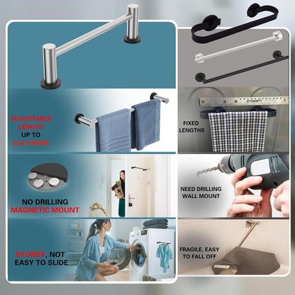 ULIBERMAGNET Magnetic Towel Holder - Adjustable Length Stainless Steel Rail for Kitchen & Laundry