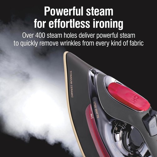 CHI Steam Iron - Professional Grade 1700 Watts with 8’ Retractable Cord & Titanium Soleplate | Black/Chrome