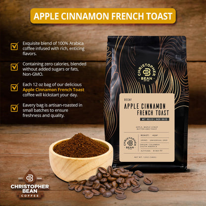 Christopher Bean Coffee - Apple Cinnamon French Toast Flavored Coffee, (Decaf Ground) 100% Arabica, No Sugar, No Fats, Made with Non-GMO Flavorings, 12-Ounce Bag of Decaf Ground coffee