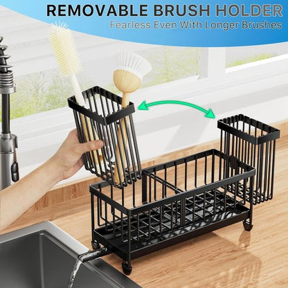 Cisily Kitchen Sink Caddy Organizer - Rustproof 304 Stainless Steel Sponge Holder (Black, 9.25")