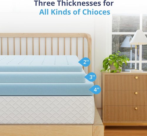 EGOHOME Twin Memory Foam Mattress Topper - Cooling Gel Infused & Pressure Relieving Pad | CertiPUR Certified, Blue