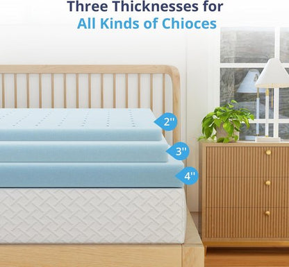 EGOHOME Twin Memory Foam Mattress Topper - Cooling Gel Infused & Pressure Relieving Pad | CertiPUR Certified, Blue