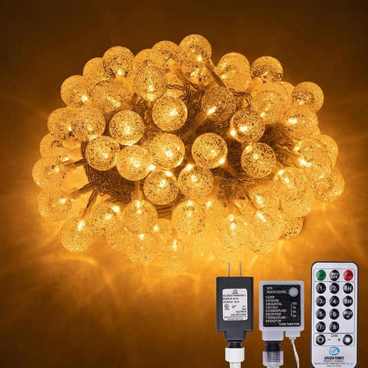 AWQ 100 LED Globe Ball String Lights - 49 FT Fairy Lights with Remote & 8 Modes for Indoor/Outdoor Decor | Warm White