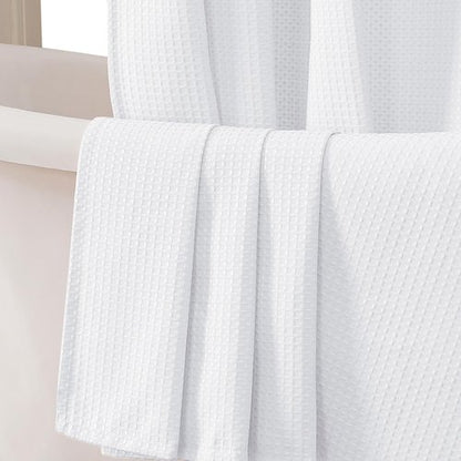 OVZME White Shower Curtain Set, Waffle Textured Heavy Duty Fabric Thick Shower Curtain for Bathroom, 230GSM Luxury Weighted Bath Curtain with 12 Plastic Hooks, 72x72, White