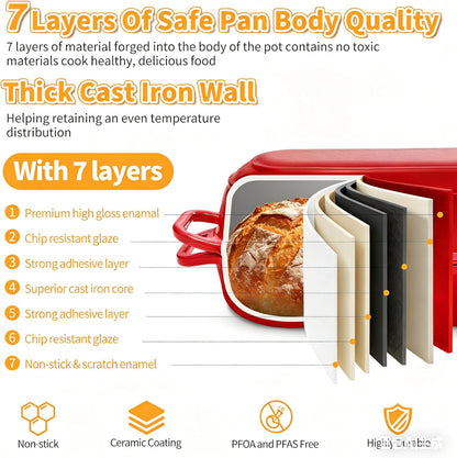 Skiennix Mini Double Dutch Oven - 2.2QT Enameled Cast Iron Pot for Sourdough Baking | Oven Safe to 500°F